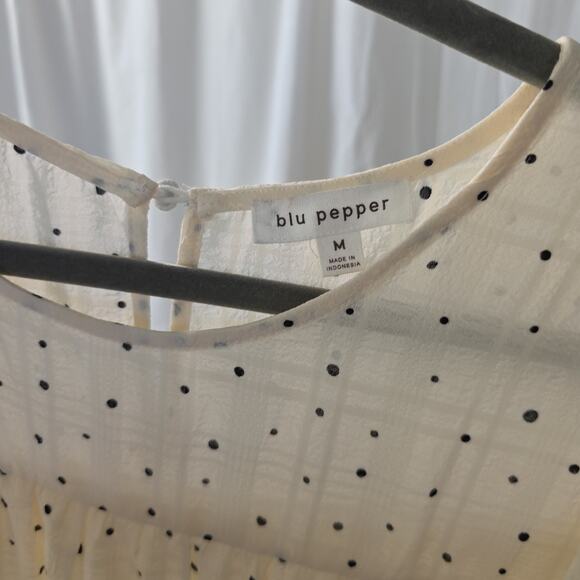 BLU PEPPER Women's Size M Babydoll Mini Dress Tiered Cream Black Polka Dot New - Picture 3 of 10